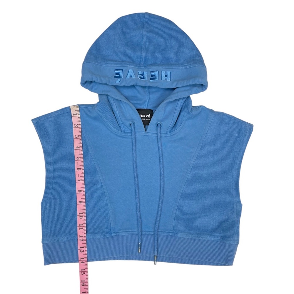 Hervé by Hervé Léger Cropped Paneled Hooded Sweatshirt in Blue Size Small - Picture 13 of 16